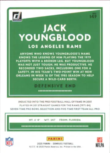 Jack Youngblood Los Angeles Rams Football Card from 2020 Donruss #149 NM-MT