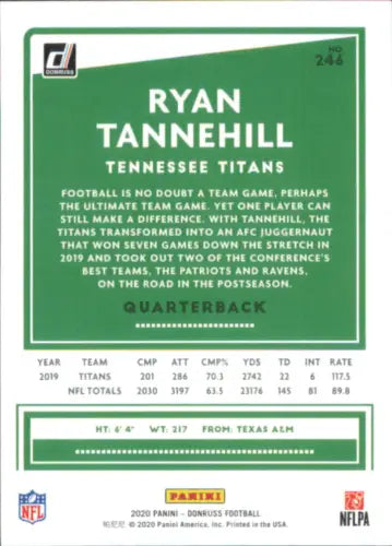 Ryan Tannehill Tennessee Titans football card from 2020 Donruss set