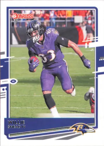 Willie Snead IV in purple uniform carrying the ball for the Baltimore Ravens NFL Card