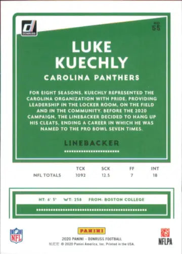 2020 Donruss #55 Luke Kuechly Carolina Panthers Football Card NM-MT for collectors