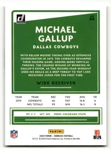 Michael Gallup Dallas Cowboys football card 2020 Donruss #84 original gloss NM Nea