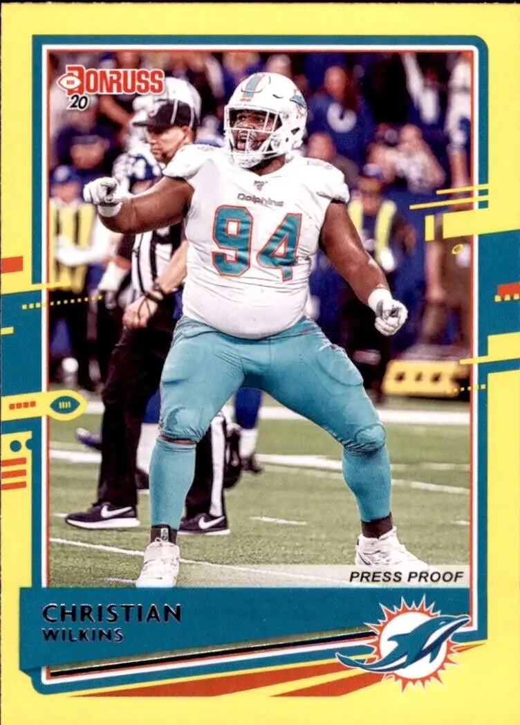 Christian Wilkins Yellow Miami Dolphins Football trading card from 2020 Donruss