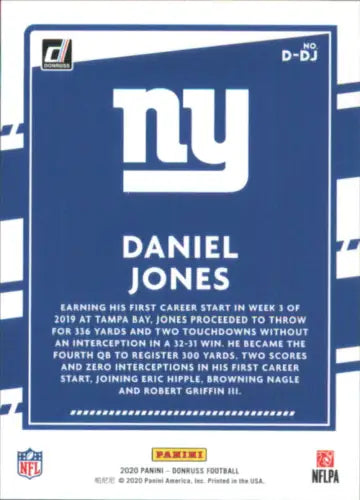 Daniel Jones New York Giants football card from Donruss Dominators set in NM-MT condition