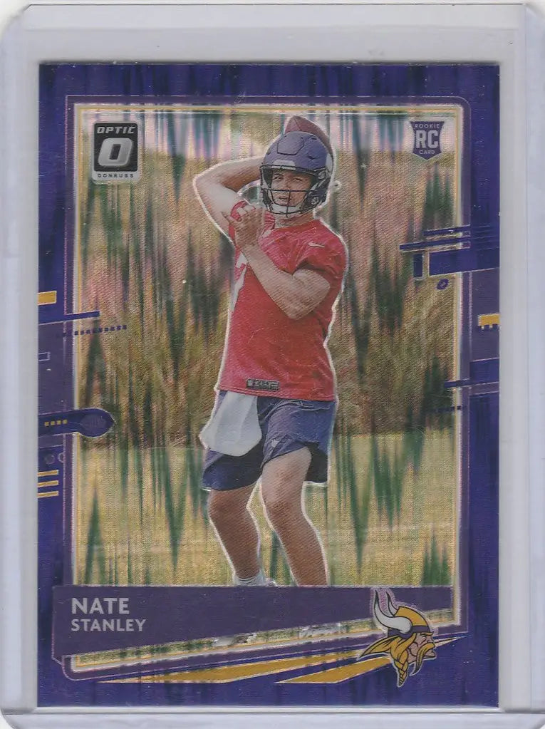 Football trading card of Nate Stanley Minnesota Vikings in Donruss Optic Prizm design