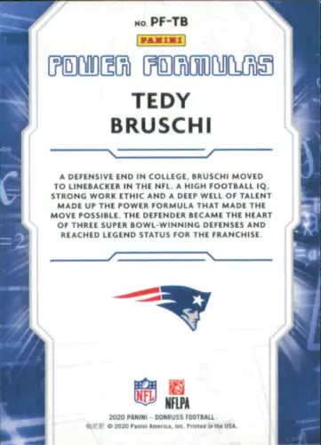 Tedy Bruschi 2020 Donruss Power Formulas football card New England Patriots NM-MT