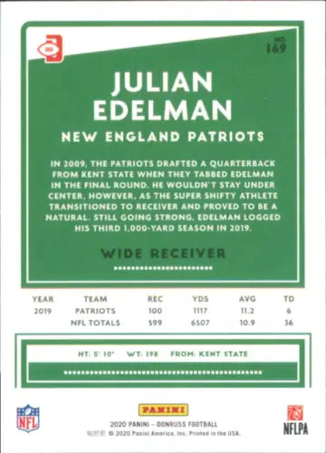 Julian Edelman 2020 Donruss Press Proof Blue #169 New England Patriots card NM-MT