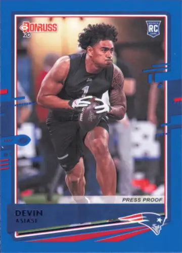 Devin Asiasi football card from 2020 Donruss Press Proof Blue, New England Patriots NM-MT