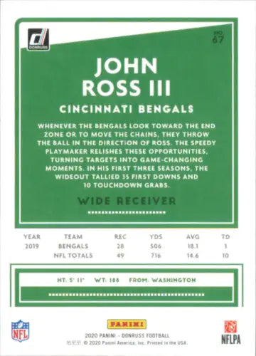 John Ross III 2020 Donruss Press Proof Blue football card Cincinnati Bengals NM-MT