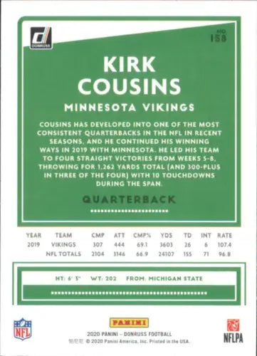 Kirk Cousins 2020 Donruss Press Proof Red #158 Minnesota Vikings Football Card NM-MT