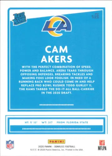 Cam Akers 2020 Donruss Rated Rookies Canvas Football Card Los Angeles Rams NM-MT