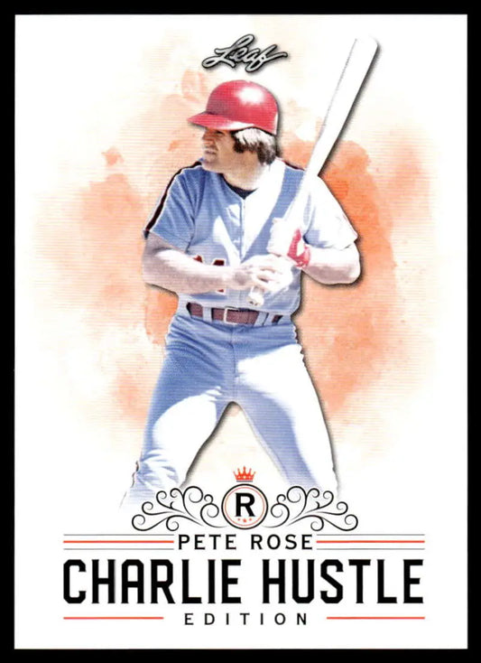 Pete Rose Charlie Hustle #7 Baseball Card showing Cincinnati Reds player in batting stance