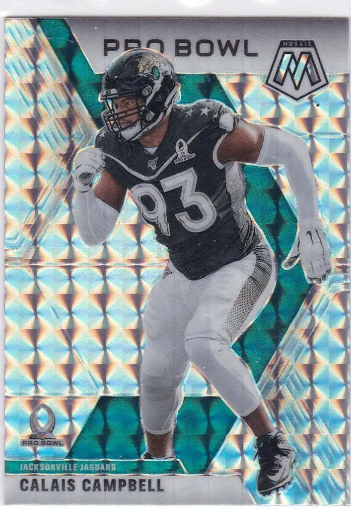 Football trading card of Calais Campbell Jacksonville in 2020 Mosaic Prizm Pro Bowl design