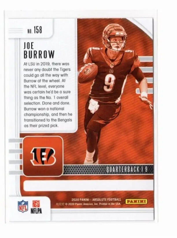 Cincinnati Bengals NFL trading card of Retail Joe Burrow in orange uniform, Panini Absolute Retail