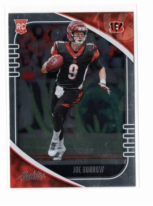 NFL rookie trading card of Joe Burrow in black uniform for Panini Absolute Retail