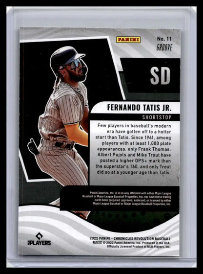 Baseball card of San Diego Padres player Fernando Tatis Jr. in pinstriped uniform