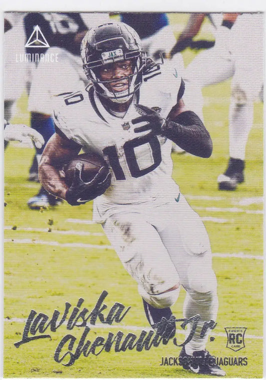 Football player in white jersey number 10 running with ball in Panini Chronicles Luminance