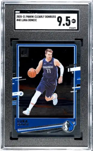 Graded Luka Doncic basketball card from 2020 Panini Clearly Donruss SGC 9.5