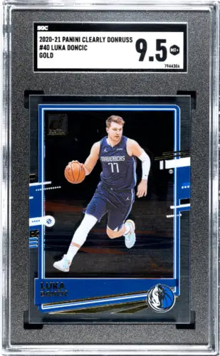 Graded Luka Doncic basketball card from 2020 Panini Clearly Donruss SGC 9.5