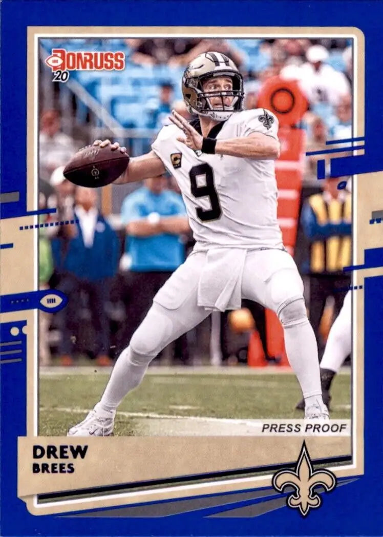 Drew Brees Blue football card from 2020 Panini Donruss New Orleans Saints collection