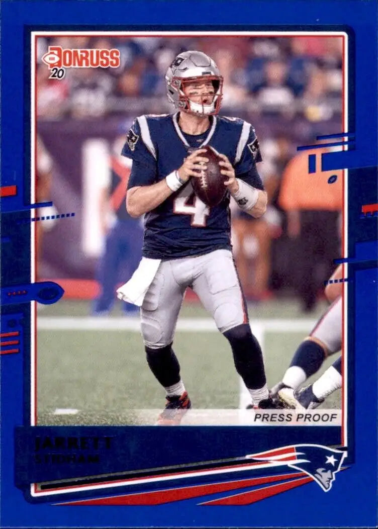 Jarrett Stidham Blue Photo from 2020 Panini Donruss New England Patriots trading card