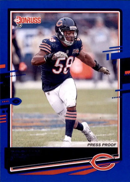 2020 Panini Donruss Roquan Smith Press Proof Blue Chicago Bears Football Card #60