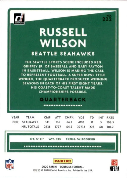 Russell Wilson Blue Panini Donruss Football Card Seattle Seahawks NFL #222