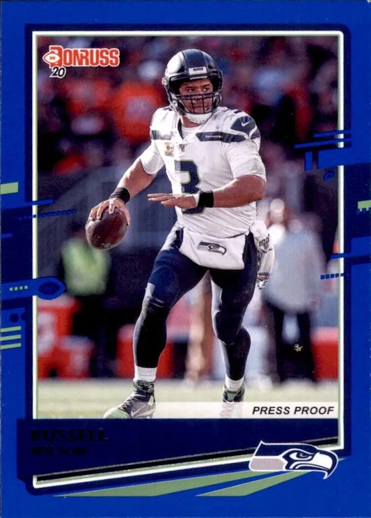 Russell Wilson Blue trading card from 2020 Panini Donruss Seattle Seahawks NFL #222