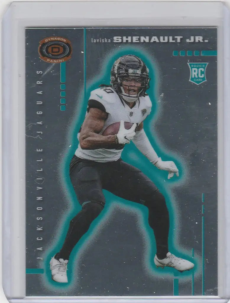 Football trading card of Laviska Shenault in dark uniform from Panini Dynagon D20