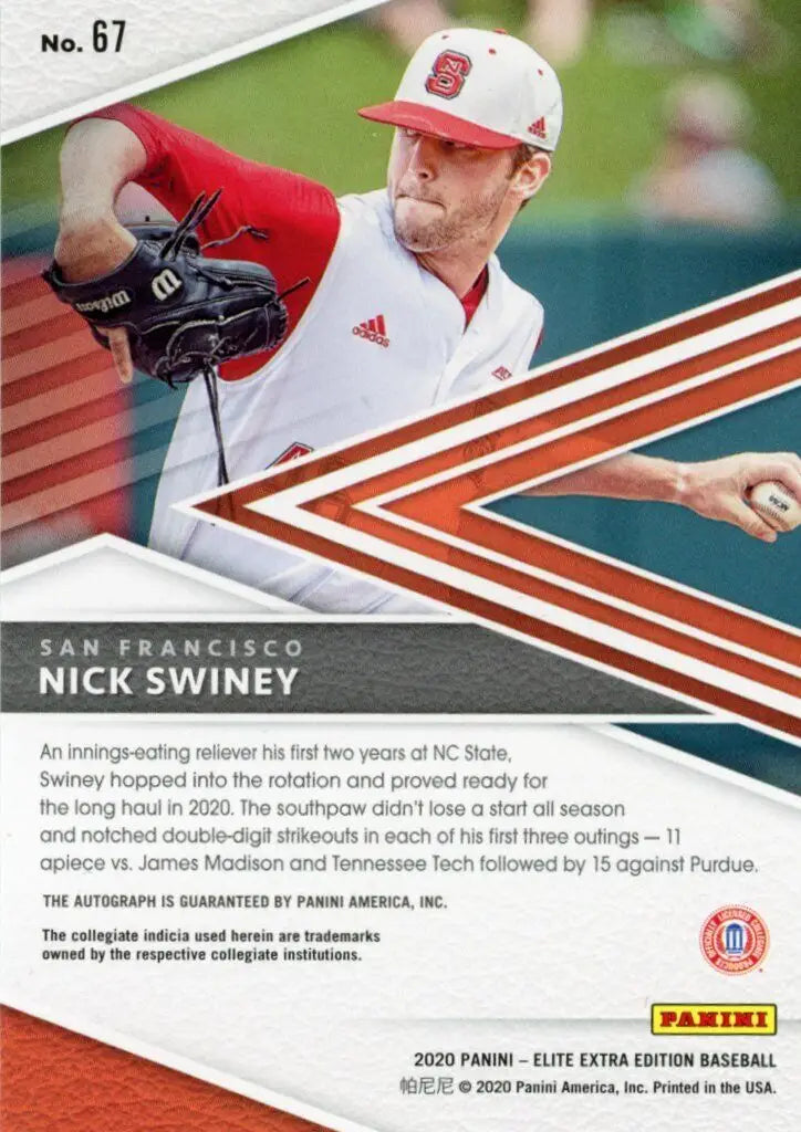 Baseball card of Nick Swiney from 2020 Panini Elite Extra Autograph San Francisco Giants