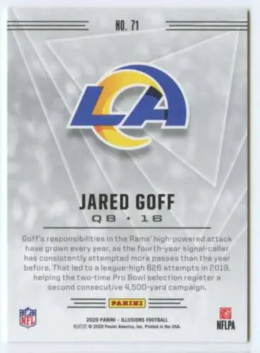 Jared Goff 2020 Panini Illusions #71 football card in NM-MT condition with original gloss