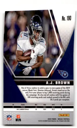 A.J. Brown Football Card from 2020 Panini Mosaic featuring original gloss and Near Mint quality