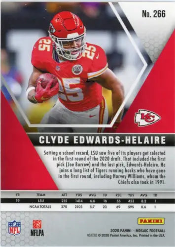 2020 Panini Mosaic Clyde Edwards Helaire Rookie card for Kansas City Chiefs fans