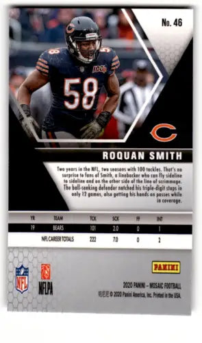 2020 Panini Mosaic Roquan Smith NM football card with original gloss and Bears logo