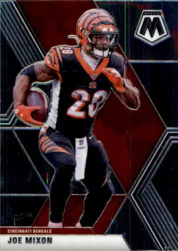 Joe Mixon in black and orange uniform with football, 2020 Panini Mosaic original gloss