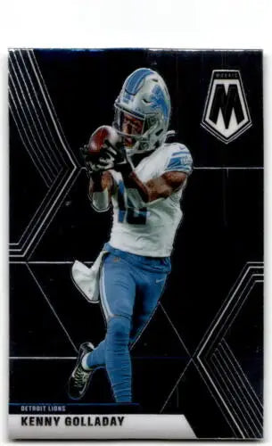 NFL player Kenny Golladay in Detroit Lions uniform catching football, Panini Mosaic original gloss