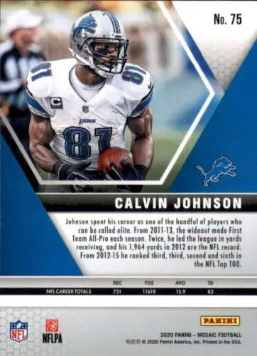 Calvin Johnson Football Card 2020 Panini Mosaic #75 Original Gloss NM-MT Lions