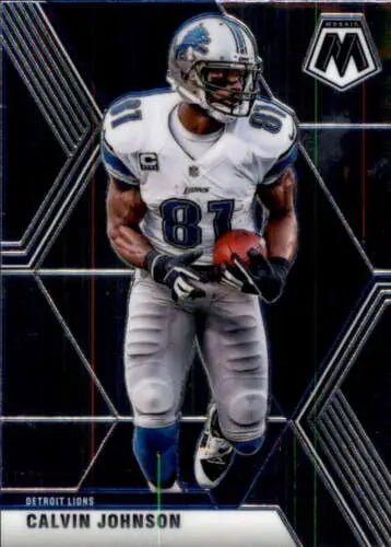 Calvin Johnson football card from 2020 Panini Mosaic with original gloss finish