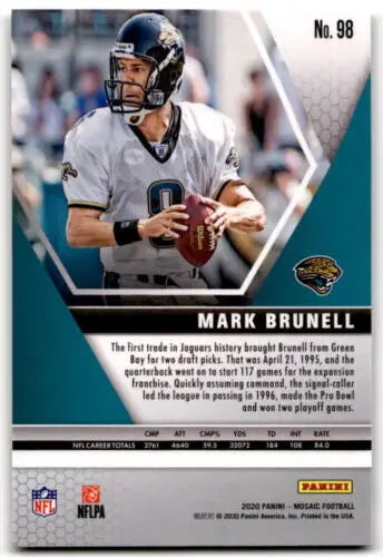 NFL trading card of Mark Brunell in white Jaguars jersey, 2020 Panini Mosaic original gloss