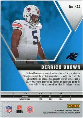 Derrick Brown football card from 2020 Panini Mosaic Carolina Panthers #244 text-align center