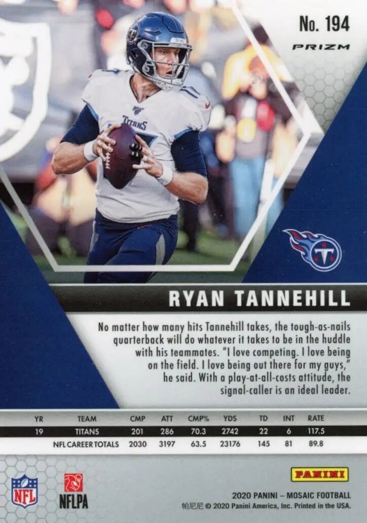 Ryan Tannehill Silver Football Card from 2020 Panini Mosaic Tennessee Titans #194 NFL