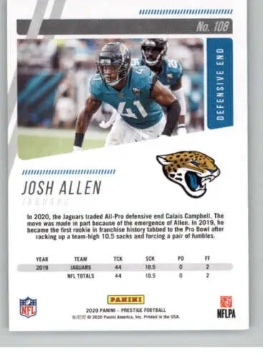 Josh Allen football card from 2020 Panini Prestige with original gloss in NM-MT condition