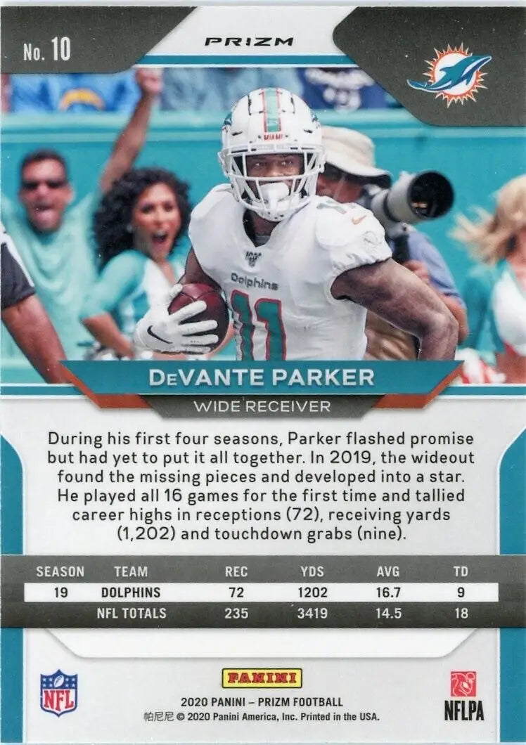 2020 Panini Prizm Devante Parker Silver Miami Dolphins NFL Card #10 NM for collectors