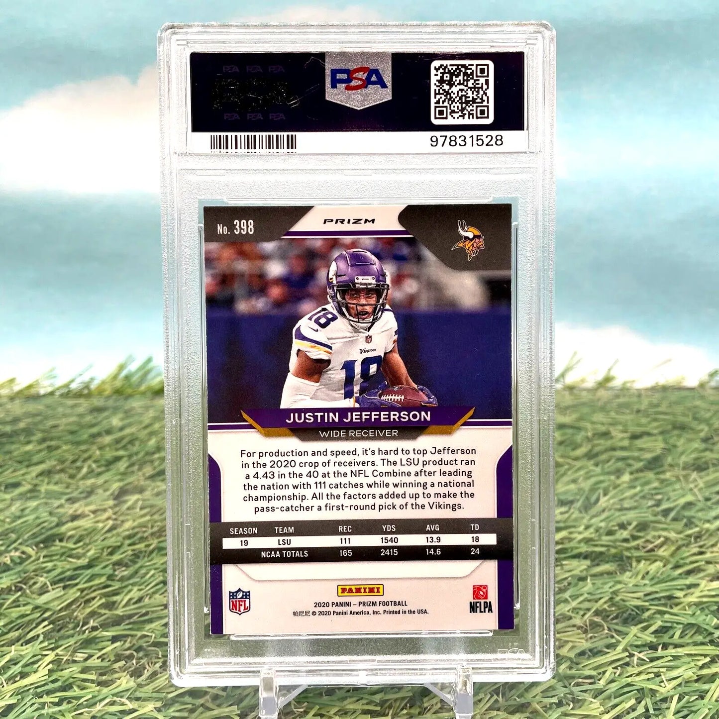 Graded 2020 Panini Prizm Justin Jefferson Red/White/Blue Rookie Card PSA 9 Vikings