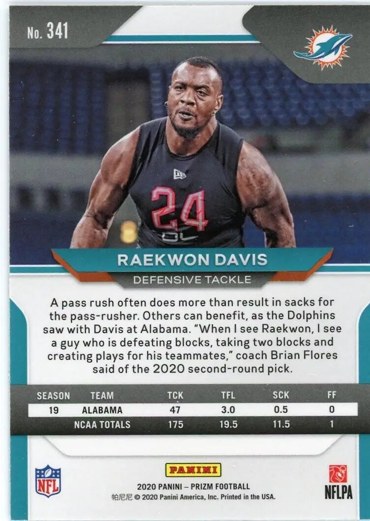 2020 Panini Prizm Raekwon Davis Rookie Miami Dolphins Football Card #341 NM