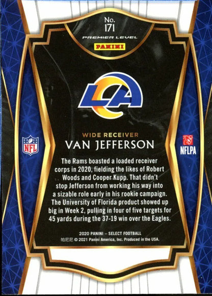 Van Jefferson Rookie football card from 2020 Panini Select Premier Level #171 LA Rams