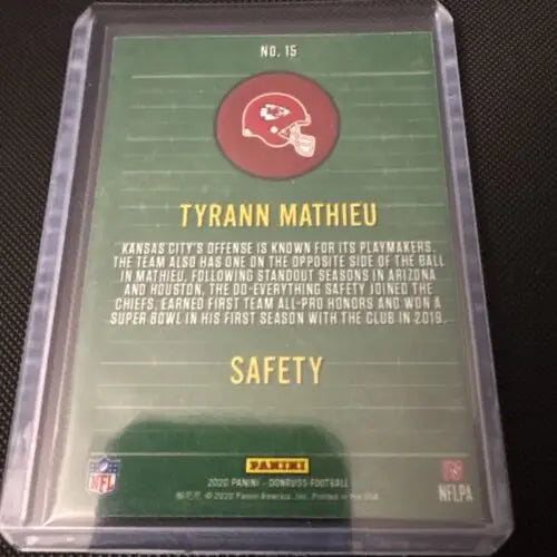 Tyrann Mathieu football card from 2020 Patrick Mahomes II Shine Magnet set