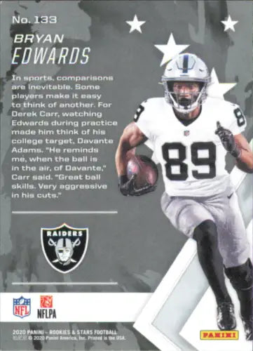 Bryan Edwards football card from 2020 Rookies and Stars Las Vegas Raiders collection