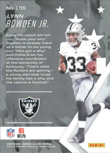 Lynn Bowden Jr. football card from 2020 Rookies and Stars, Las Vegas Raiders collectible