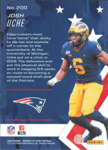 Josh Uche Rookie New England Patriots football card from 2020 Rookies and Stars set