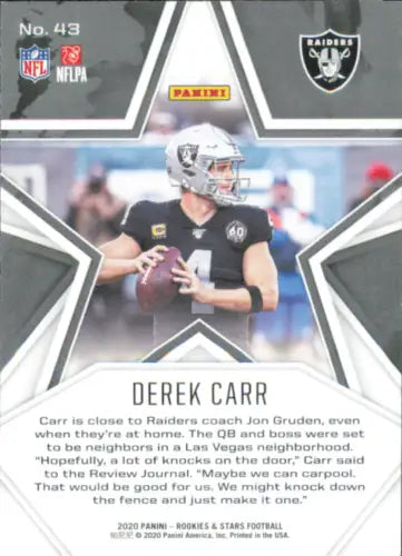 Derek Carr 2020 Rookies and Stars NFL Football Card Las Vegas Raiders NM-MT